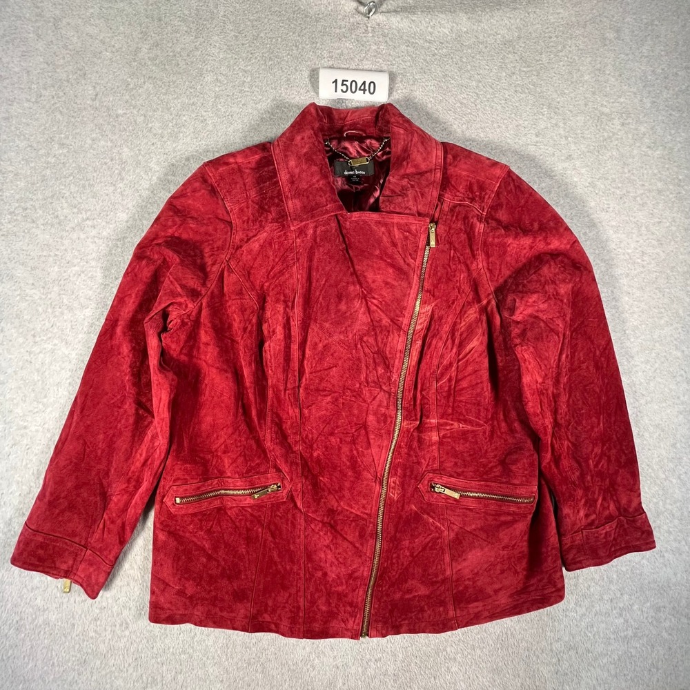 Dennis Basso Suede Leather Jacket Womens 1X Red Excellent Asymmetrical Zip
